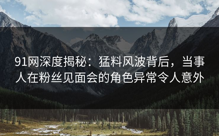 91网深度揭秘：猛料风波背后，当事人在粉丝见面会的角色异常令人意外